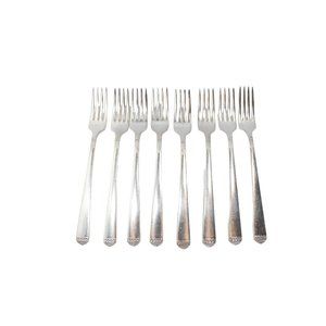 8 Vintage 1881 Rogers Oneida Silverplate Surf Club Grill Fork 77424 Dinner